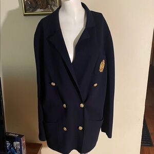 Ralph Lauren Navy Double-Breasted Sweater with Gold Buttons and Crest